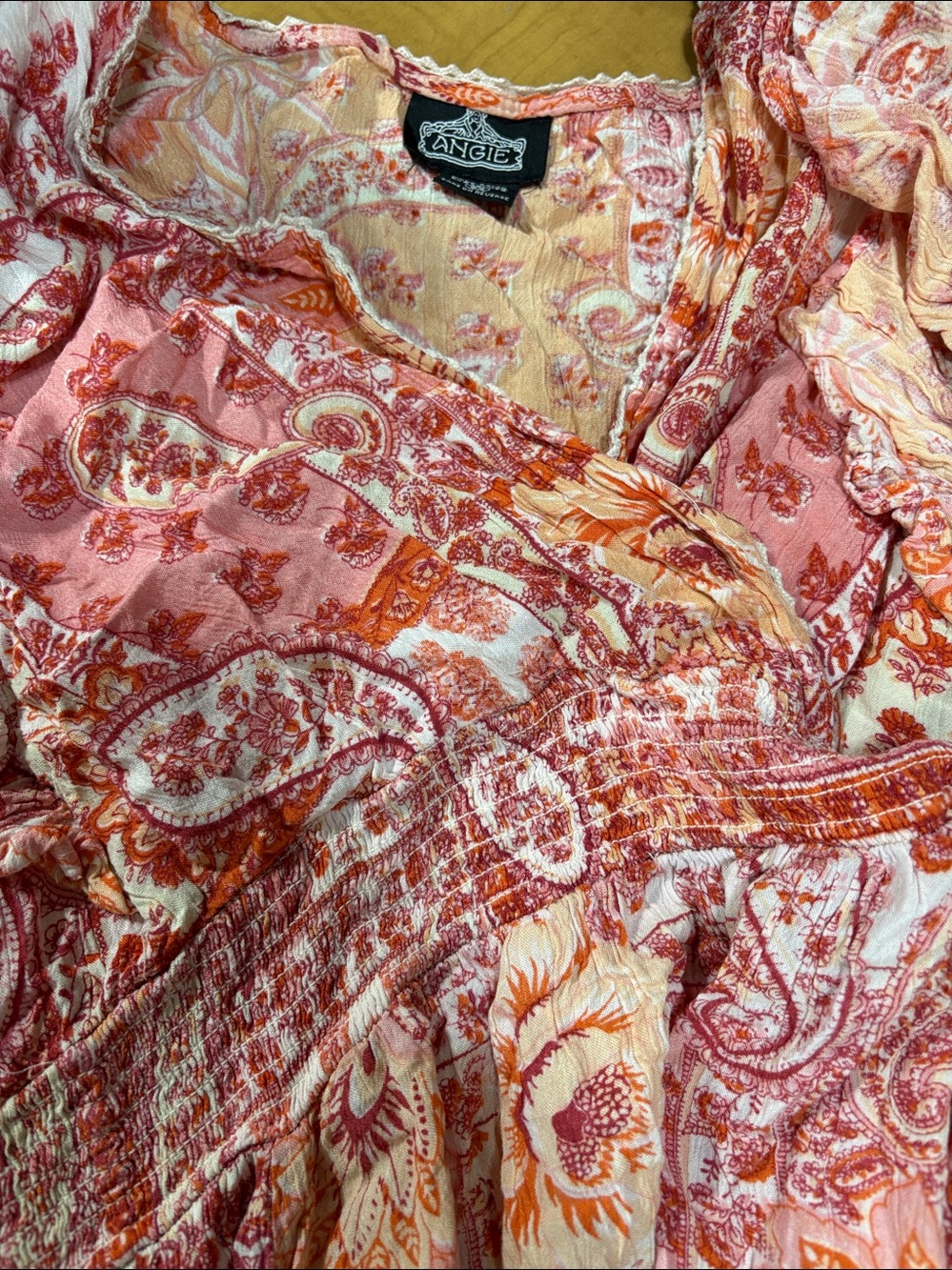 Angie Pink & Orange Paisley Women's Blouse